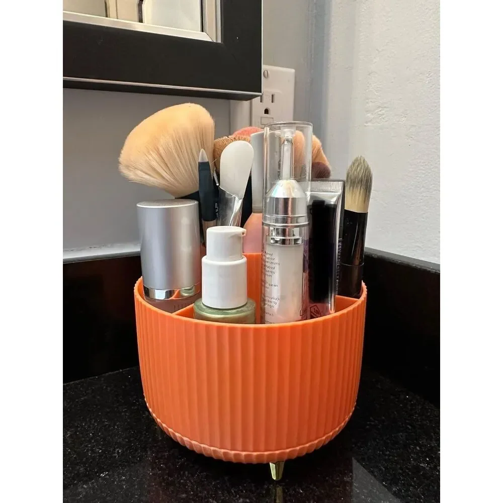 Diesisa 5 Slot Make up Brushes Orange Cup 360° Rotating Makeup Brush Holder